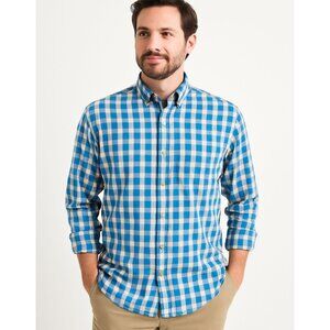 Fish Hippie Mens Solace Shirt Stretch Woven Button Down Blue Yellow Plaid Size L